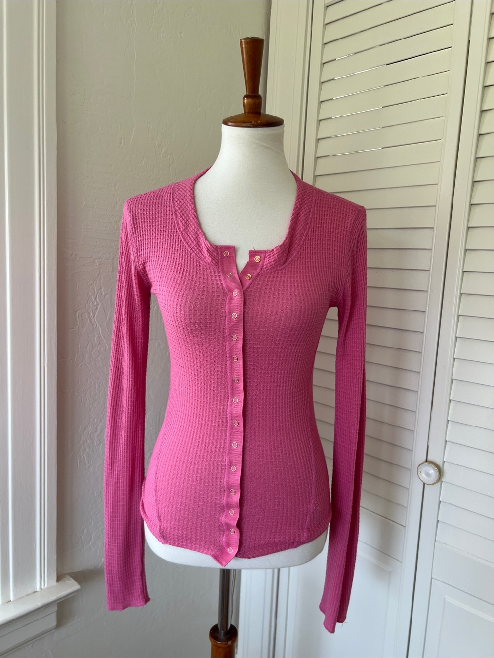 Intimately by Free People Long Sleeve Waffle Henley Button-Up Top